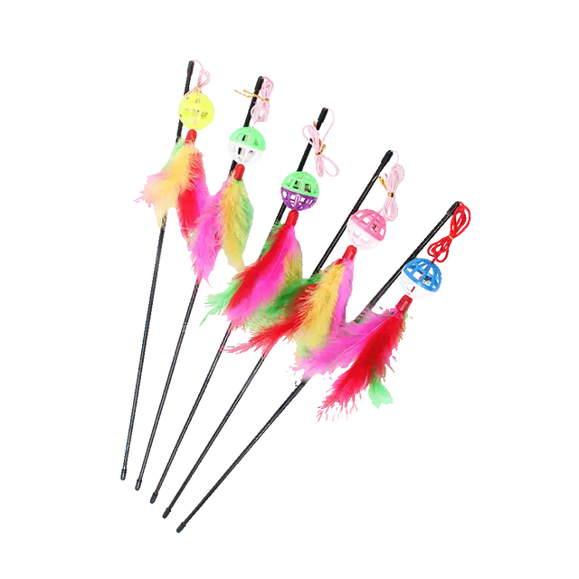 Bell Ball Cat Teaser Stick | Interactive Natural Feather Cat Kitten Toy